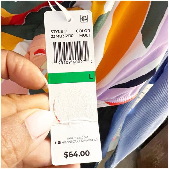 Anne Cole TROPICAL MULTI Plus High-Waist Belted Bikini Swim Bottom Size Large - Picture 9 of 11